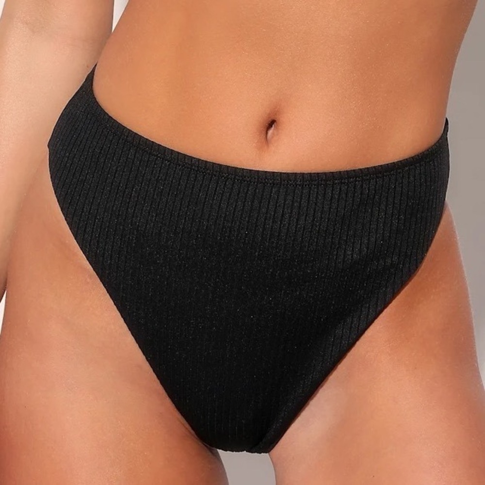 Lulus Black Ribbed High Waisted Bikini Bottoms‎ Size M